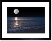 Full Moon Sea Canvas Wall Art Blue Night Framed