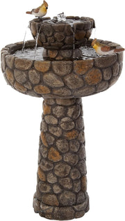 Solar Bird Bath 68cm Two Tier Fountain Feeder | Cobbled Garden Water Feature
