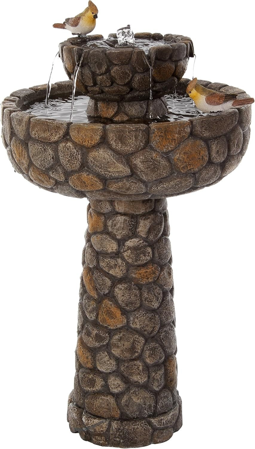 Solar Bird Bath 68cm Two Tier Fountain Feeder | Cobbled Garden Water Feature