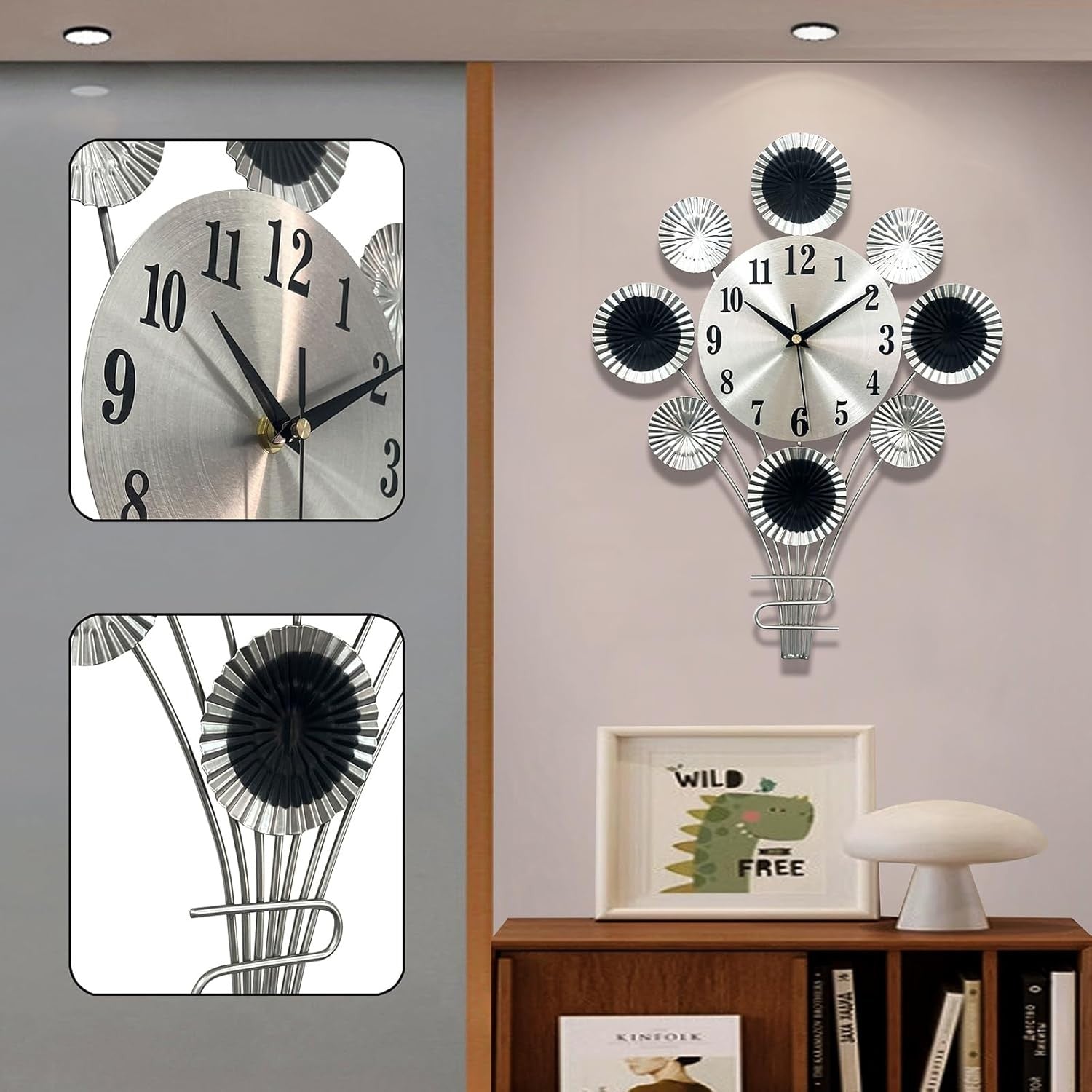 32cm Silver 3D Balloon Wall Clock Modern Silent Non-Ticking Quartz Art Décor