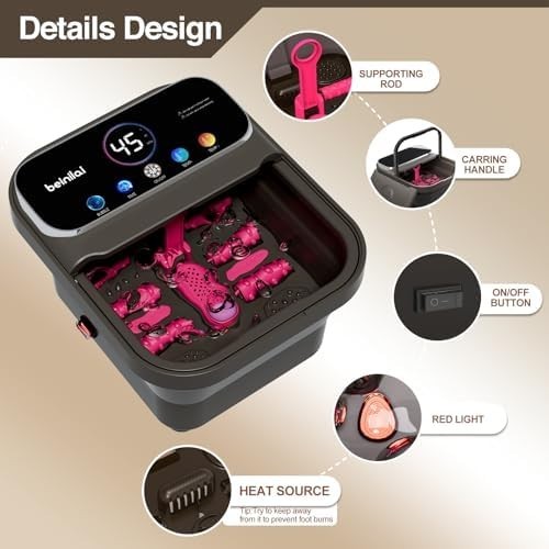 Collapsible Heated Foot Spa Bath with Digital Display Bubbles Rollers
