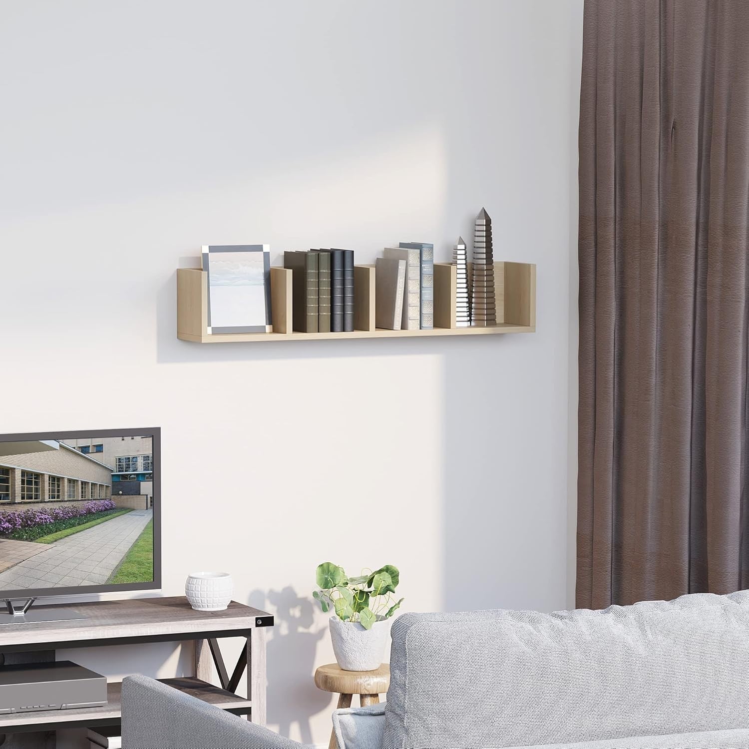 Wall Mount CD DVD Blu Ray Storage Shelf 4 Cube Media Rack Wood 95cm
