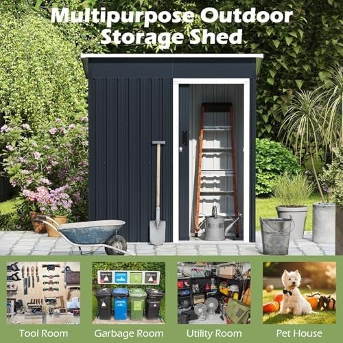 Metal Garden Storage Shed 5.5x3ft Waterproof Outdoor Tool Shed, Lockable Door