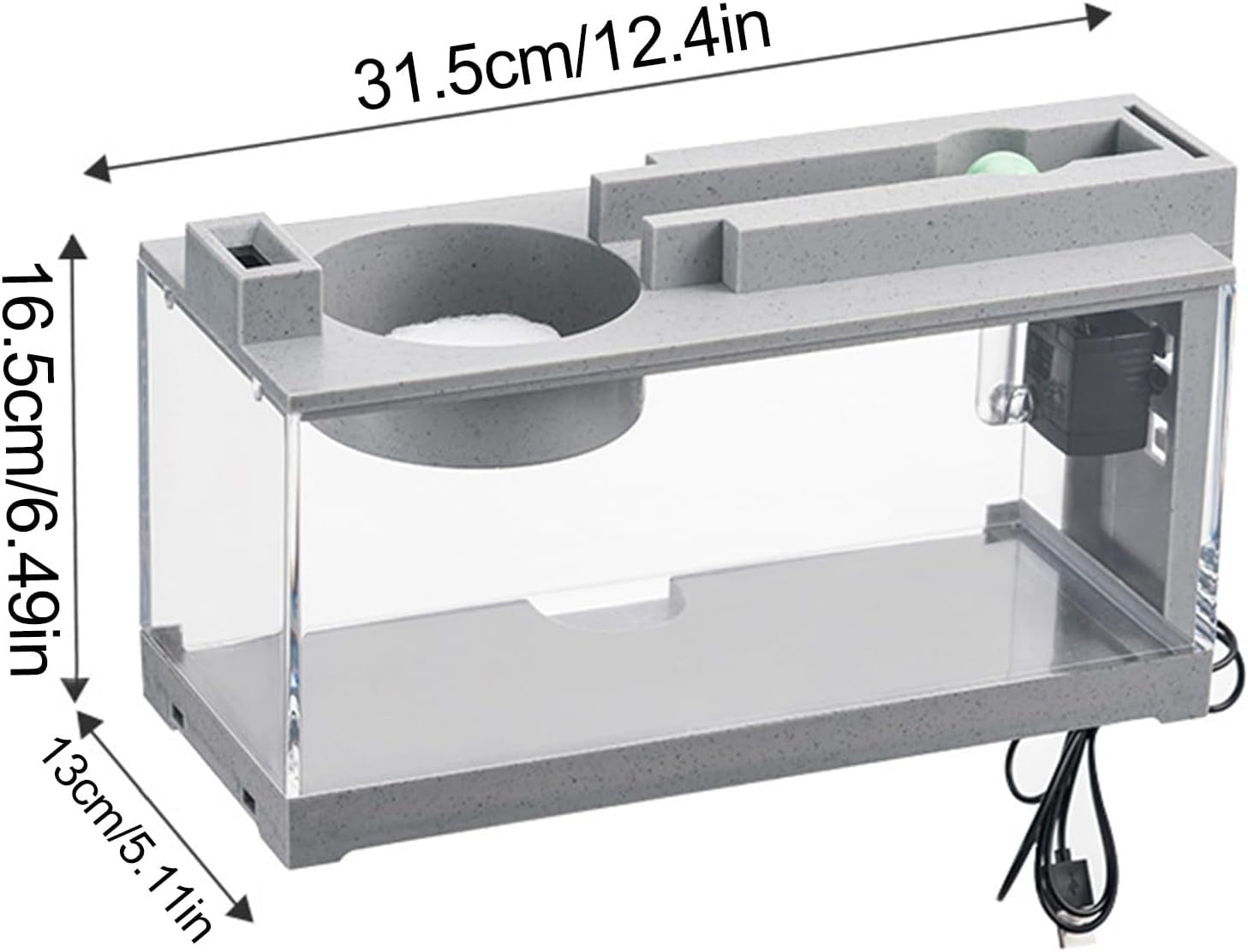 Nano Fish Tank 5L Desktop Aquarium w/ Filter LED Light USB Pump