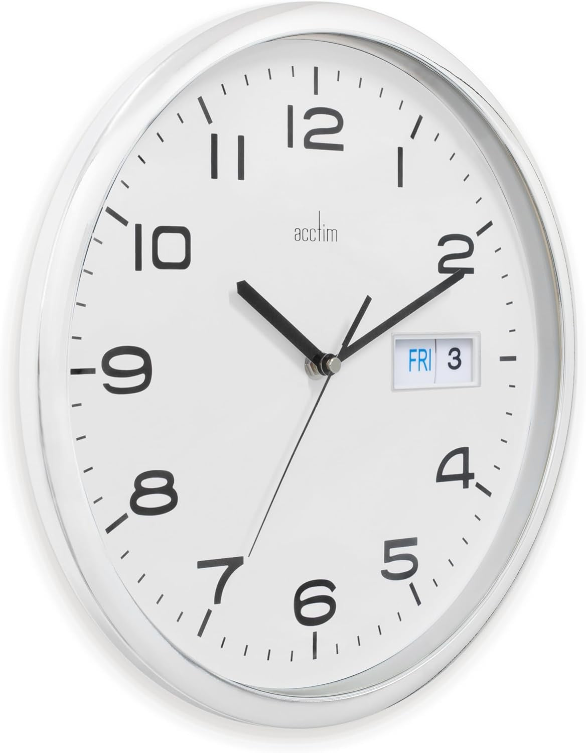 32cm Large Wall Clock Chrome White | Quiet Quartz Date Display Home Office