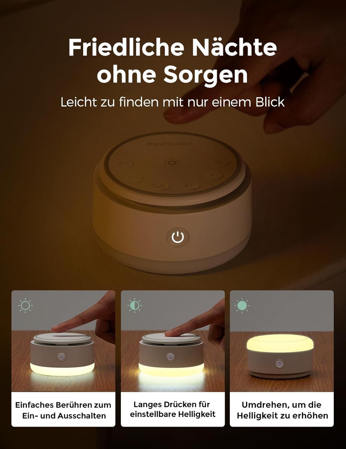 Portable White Noise Machine for Baby & Adults | 20 Soothing Sounds + Touch Lamp