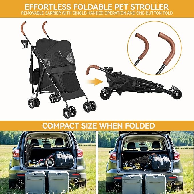 Dog Stroller Foldable Pet Pushchair 4 EVA Wheels Travel Pram Medium Dogs 22kg
