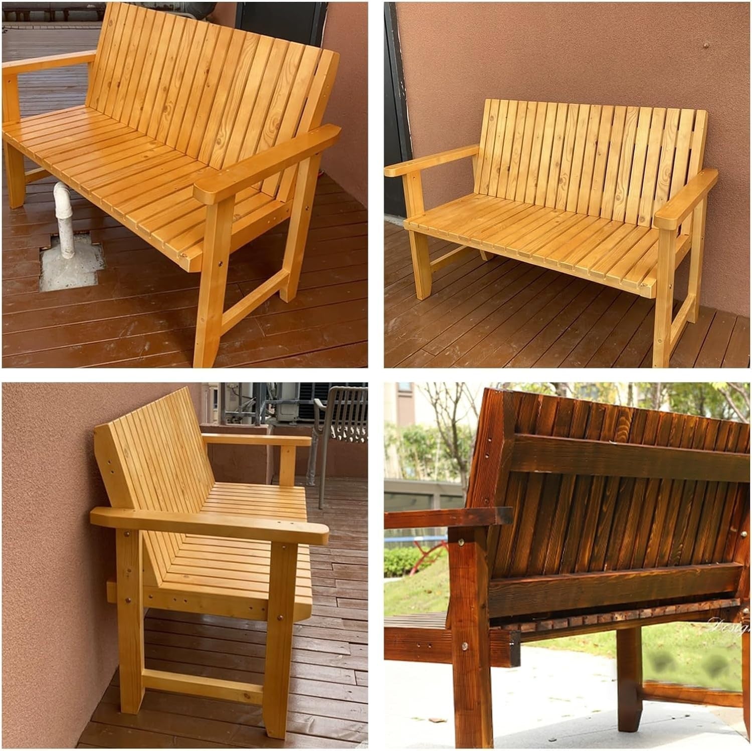 Weather-Resistant Solid Wood Outdoor Bench 2-Seater 150cm Slatted Seat