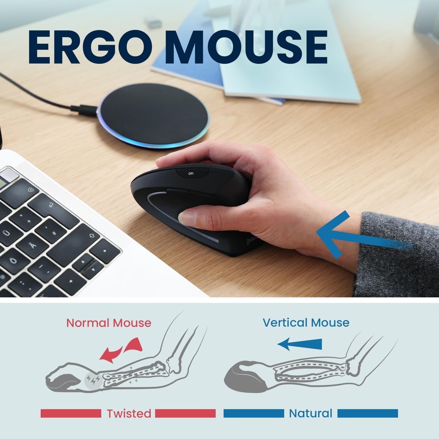 Vertical Ergonomic Wireless Mouse Rechargeable 6 Button 47° Grip