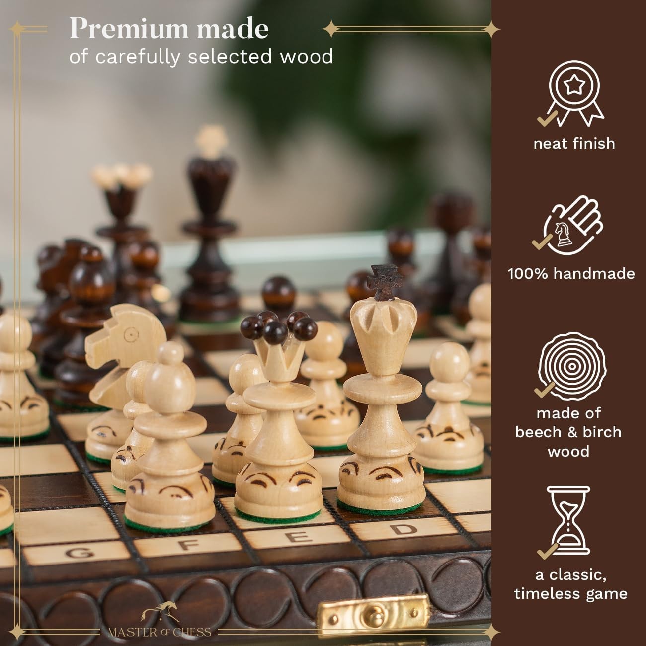 Handcrafted 30cm Wooden Chess Set | Portable Foldable Board | Classic Travel Gam