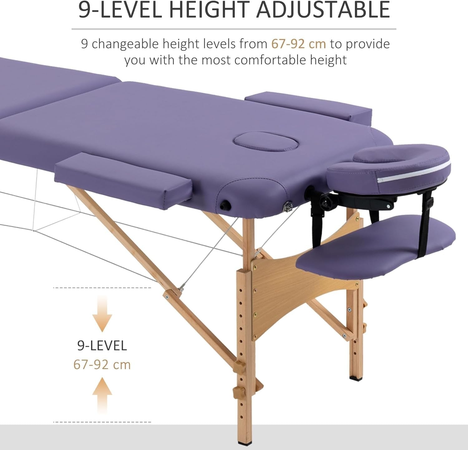 Portable Massage Table Folding 2-Section Wooden Beauty Spa Bed w/ Bag Purple