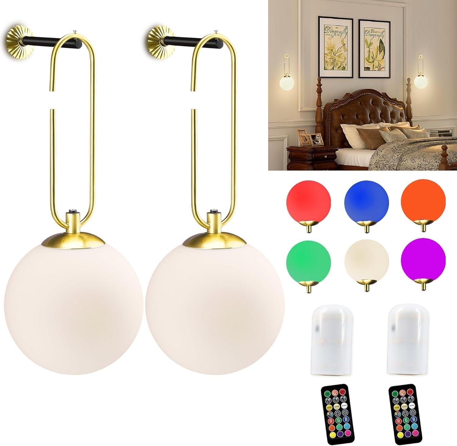 Rechargeable 180mm Battery Glass Wall Lights, Dimmable RGB, Remote Control