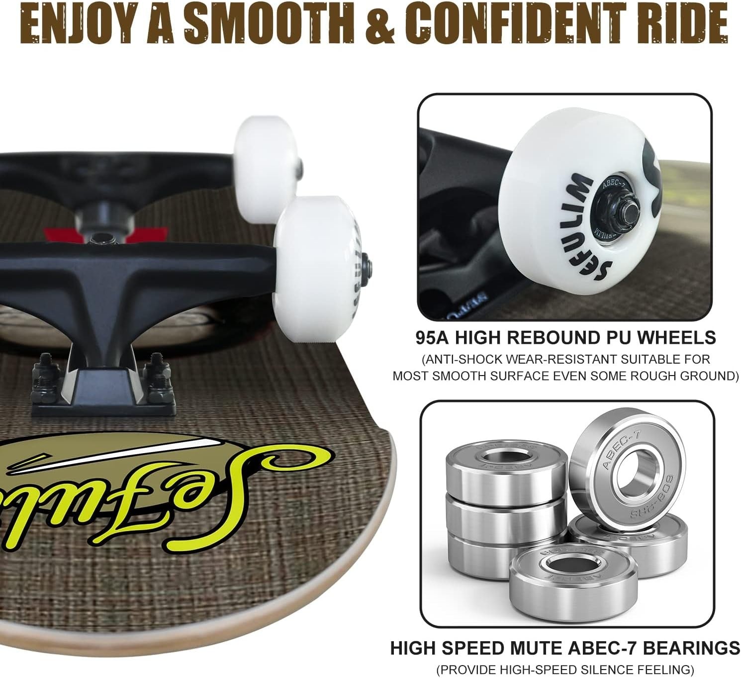 31" Complete Skateboard Maple Double Kick Trick Board PU Wheels Teens Adults