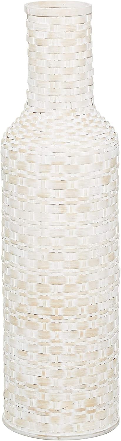 Tall Bamboo Floor Vase White Woven Cylinder Modern Home Decor 76cm