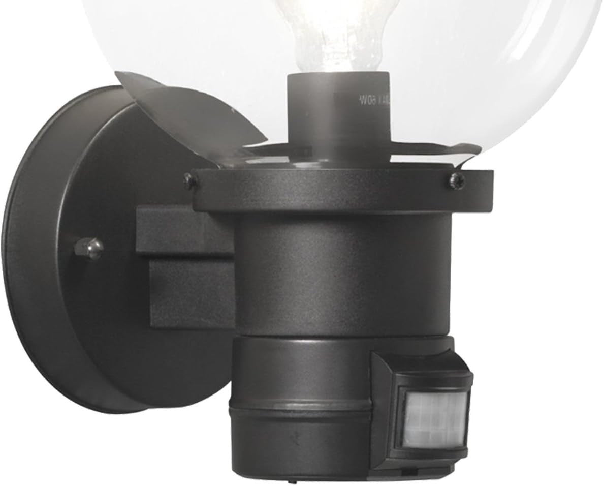 Motion Sensor Outdoor Wall Light PIR E27 IP44 Black Garden Lamp Glass