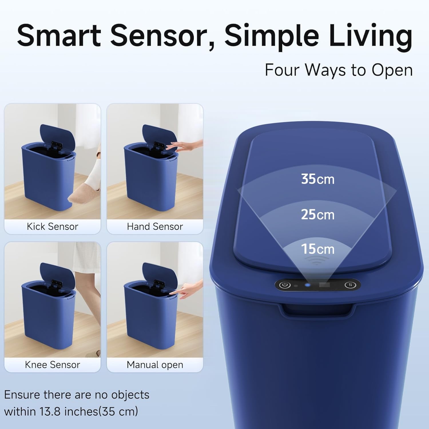 Automatic Touchless Bathroom Bin 2.6 Gallon Slim Motion Sensor Blue