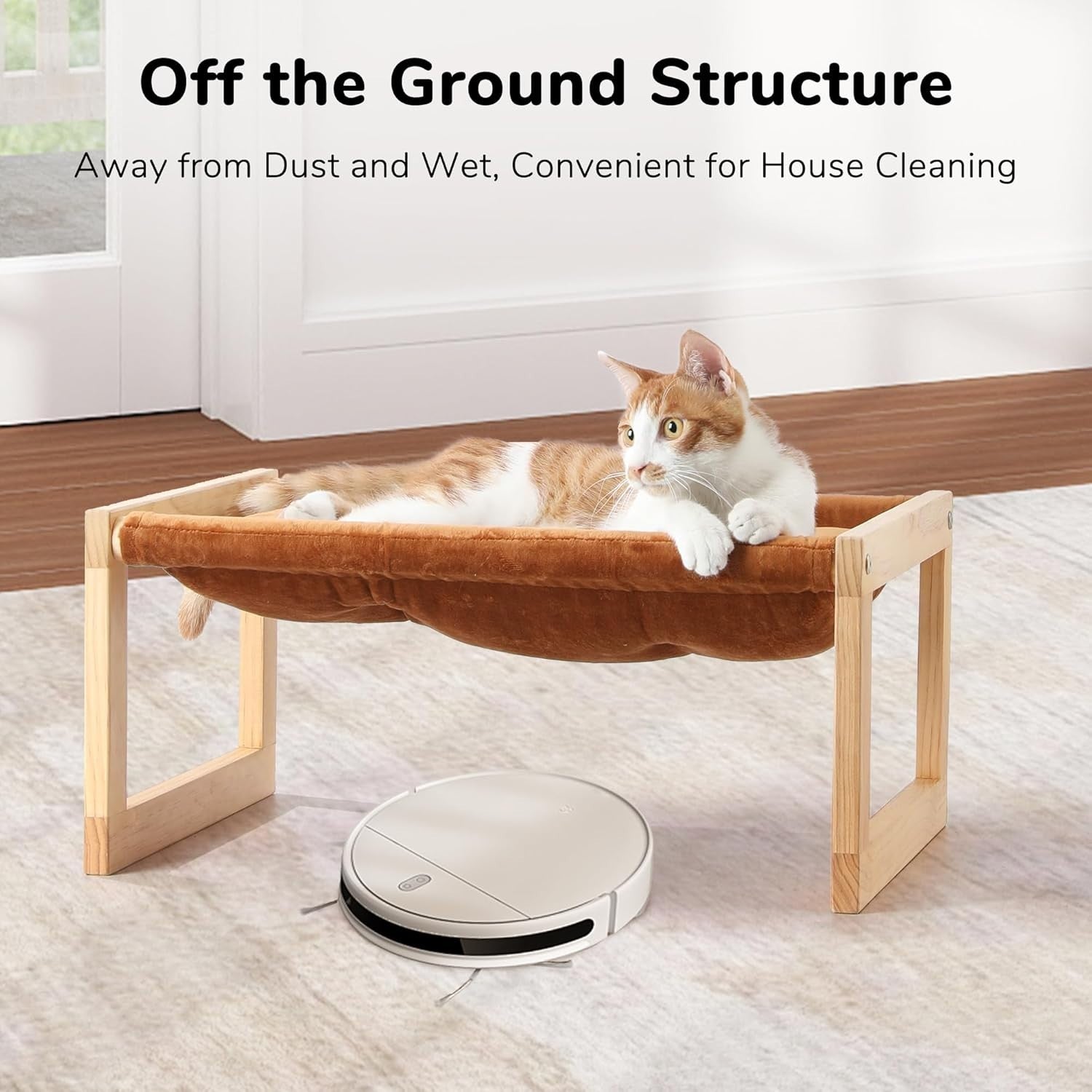 Wooden Cat Hammock Bed Plush Velvet Pet Sofa Cushion Small Animals