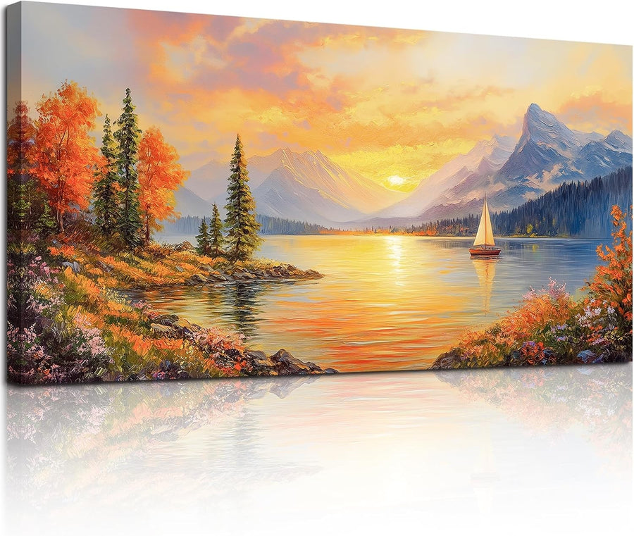 Sunset Landscape Canvas Wall Art 23x47 in Modern Nature Print