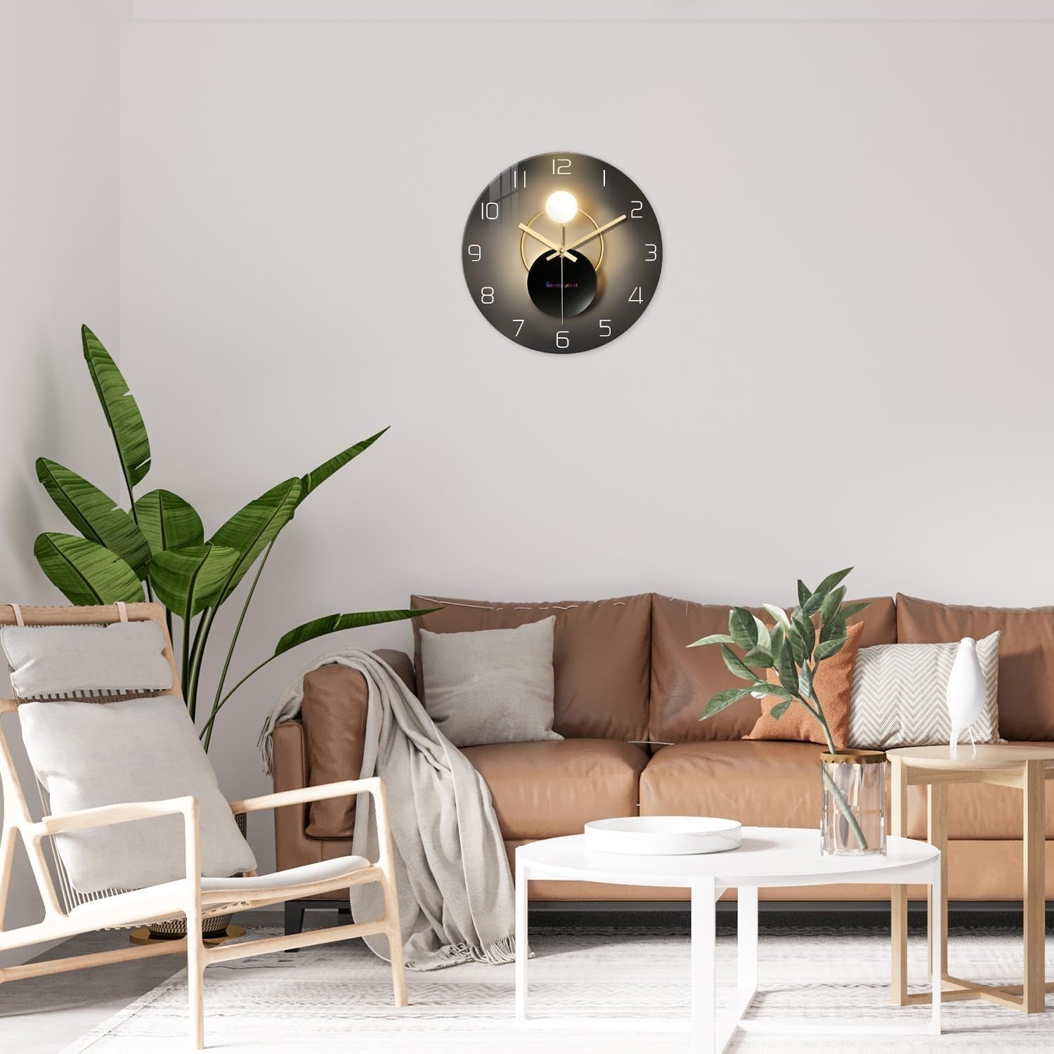 Modern 14" Black Gold Glass Wall Clock Silent Non-Ticking Luxury Home Decor