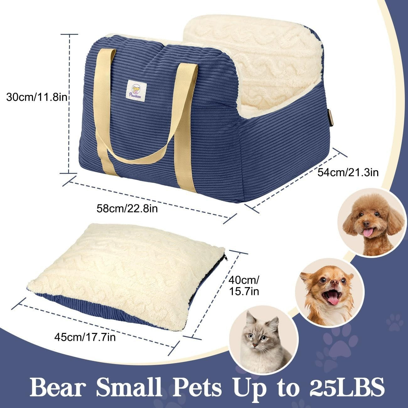 Memory Foam Dog Car Booster Seat Pet Travel Bed Safety Leash 25lb