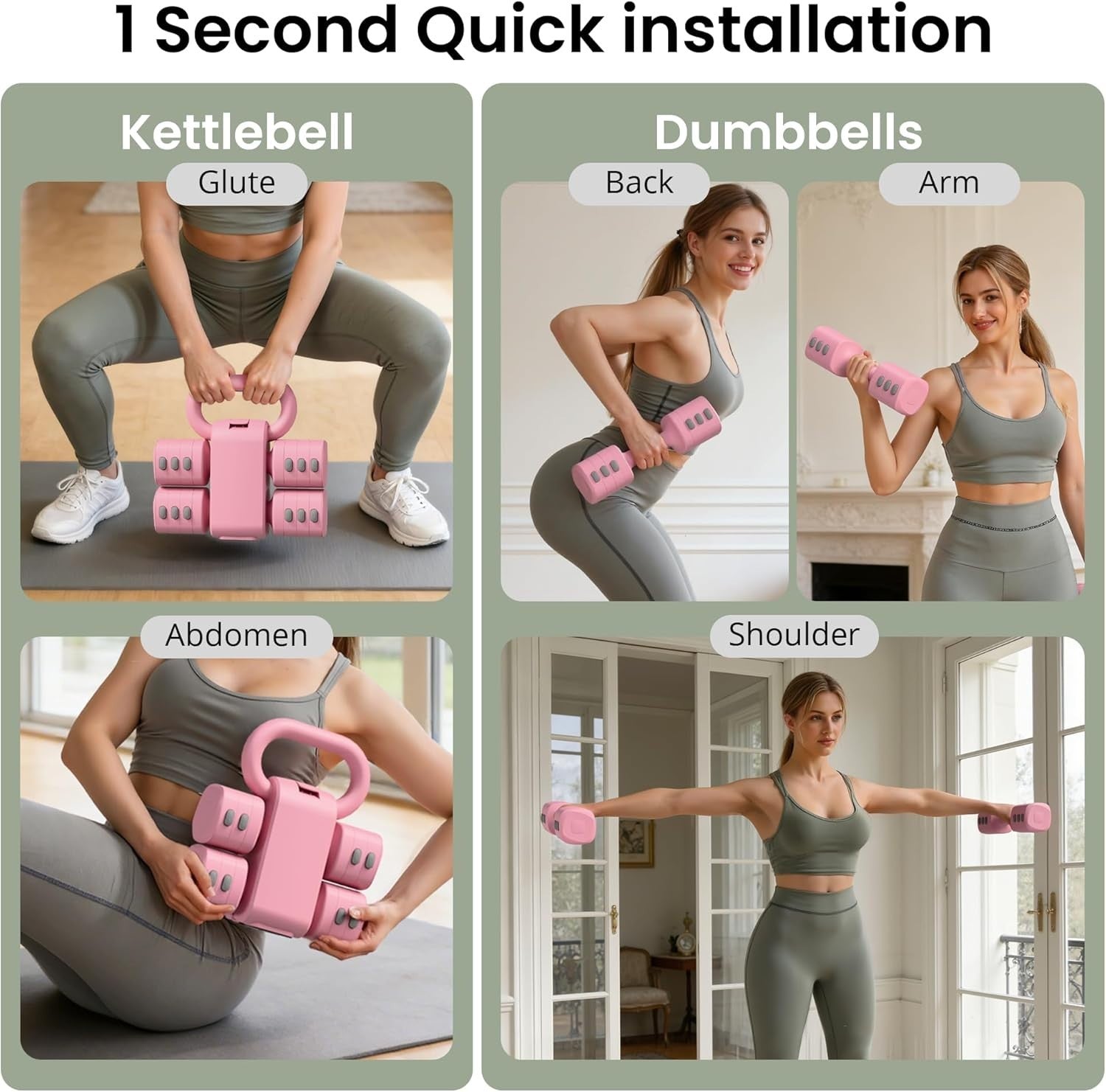 Pink 2-in-1 Adjustable Dumbbell Kettlebell Set Quick Change 2.2–5.5lb