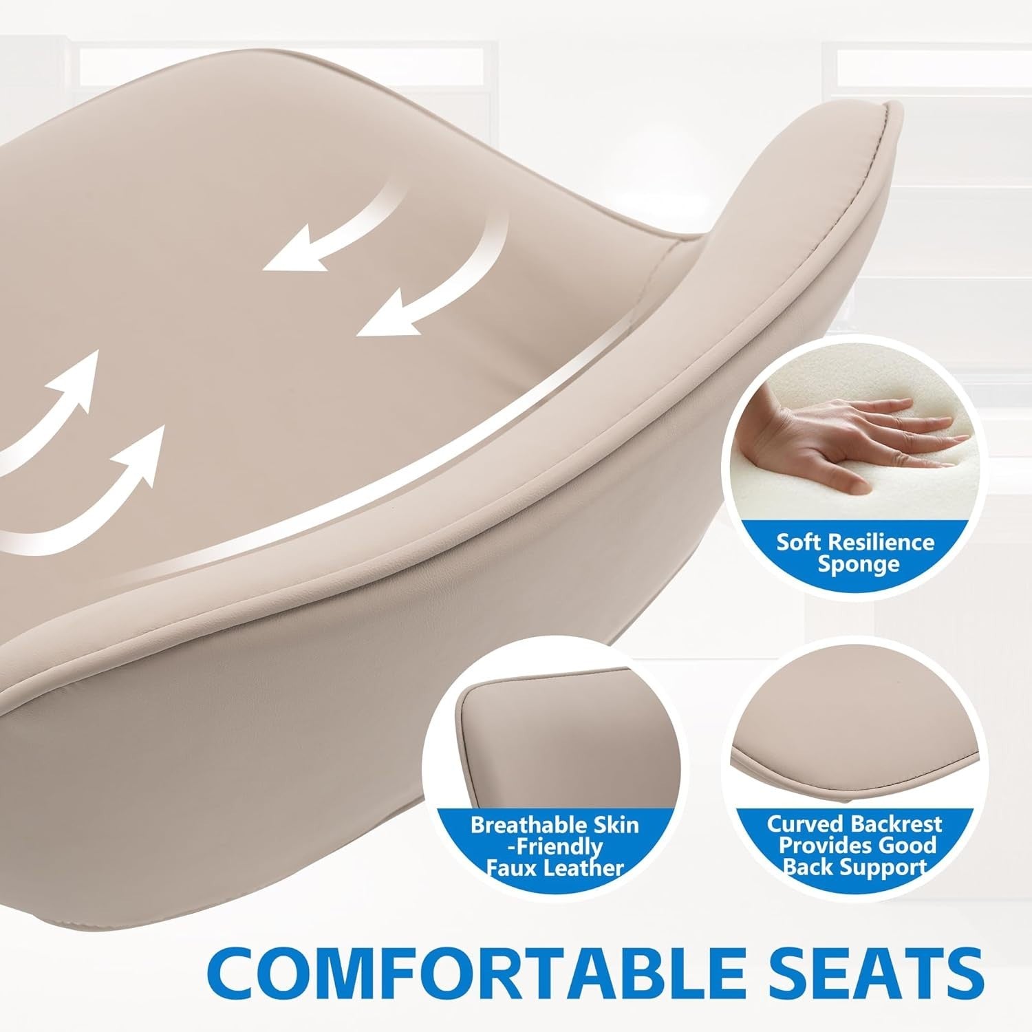 Adjustable Swivel Bar Stools 2pcs Faux Leather Counter Height Khaki