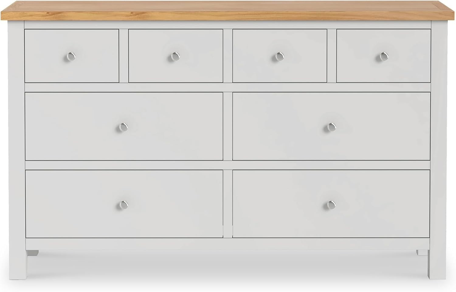 Grey 8 Drawer Chest with Oak Top – Large Solid Wood Bedroom Storage Unit