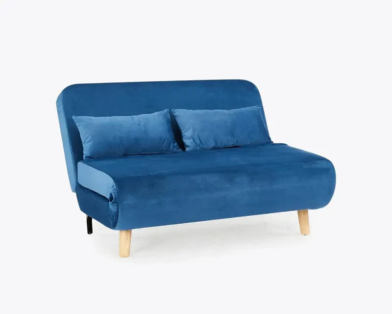 Blue Velvet Sofa Bed 2 Seater Futon Clic Clac Double Sleeper Couch Chair
