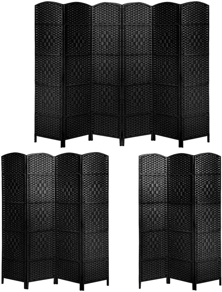 4 Panel Black Wicker Folding Room Divider Handwoven Privacy Screen 170cm