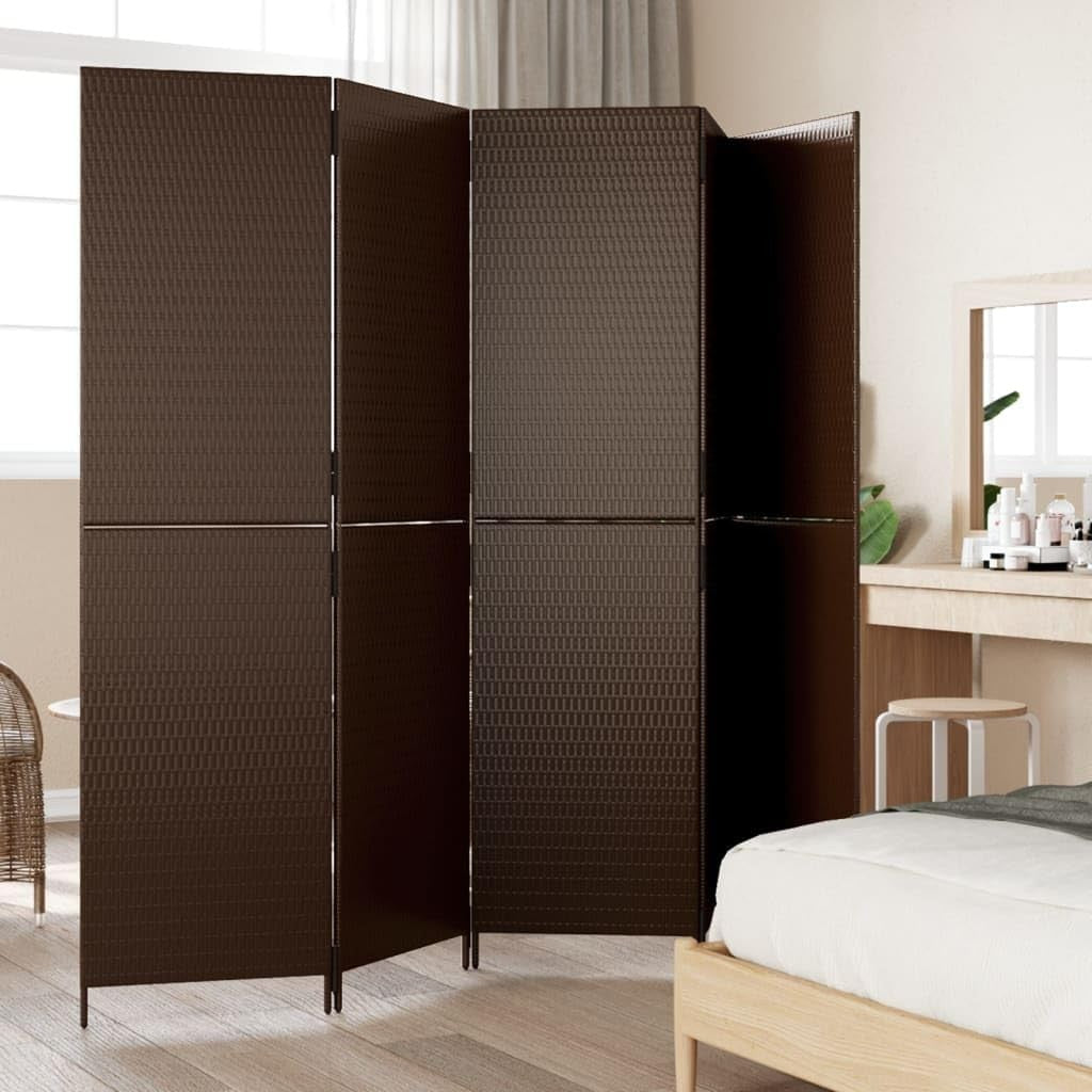5 Panel Brown Rattan Room Divider 200cm Folding Privacy Screen Indoor Outdoor