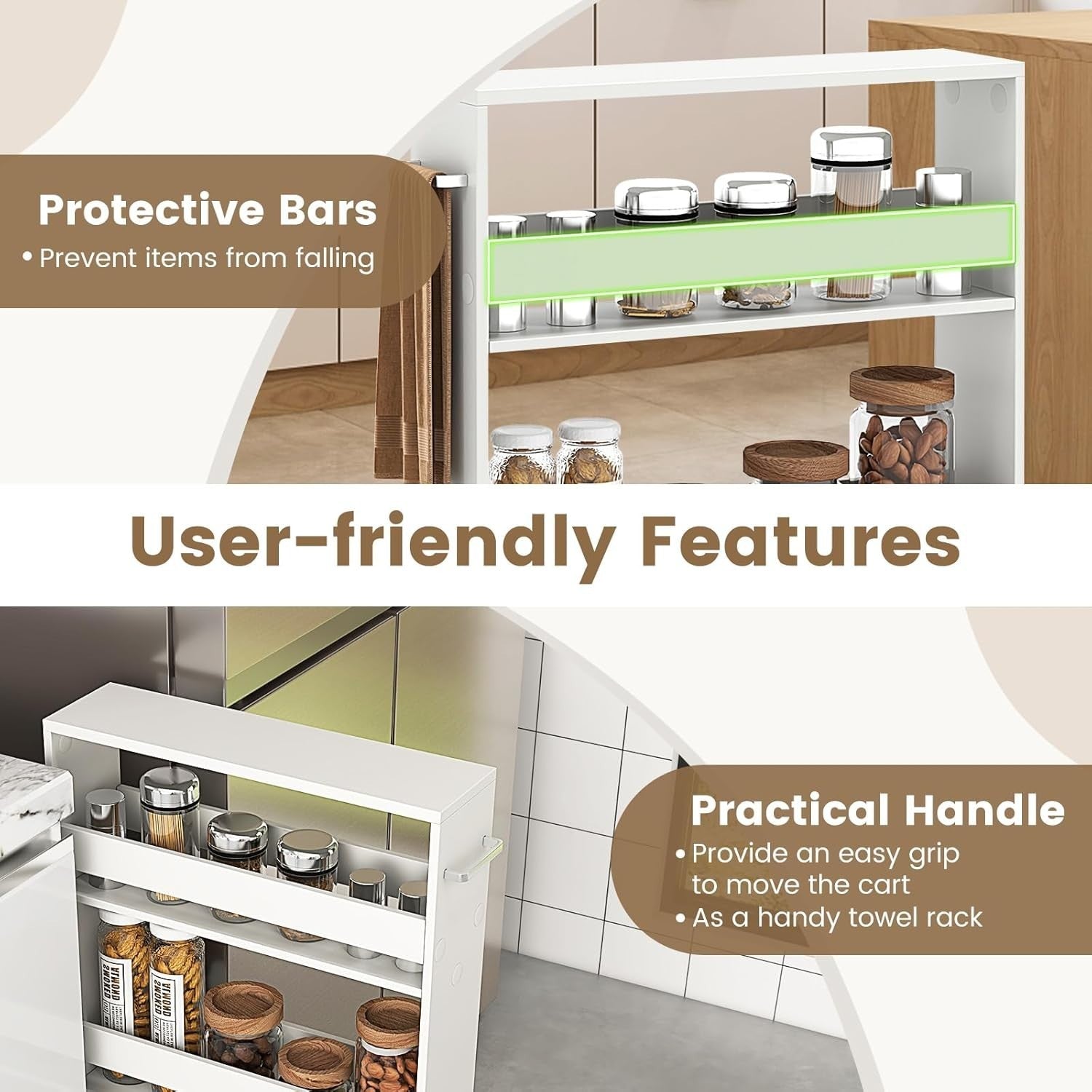 4 Tier Slim Storage Trolley Rolling Cart Narrow Kitchen Organizer White