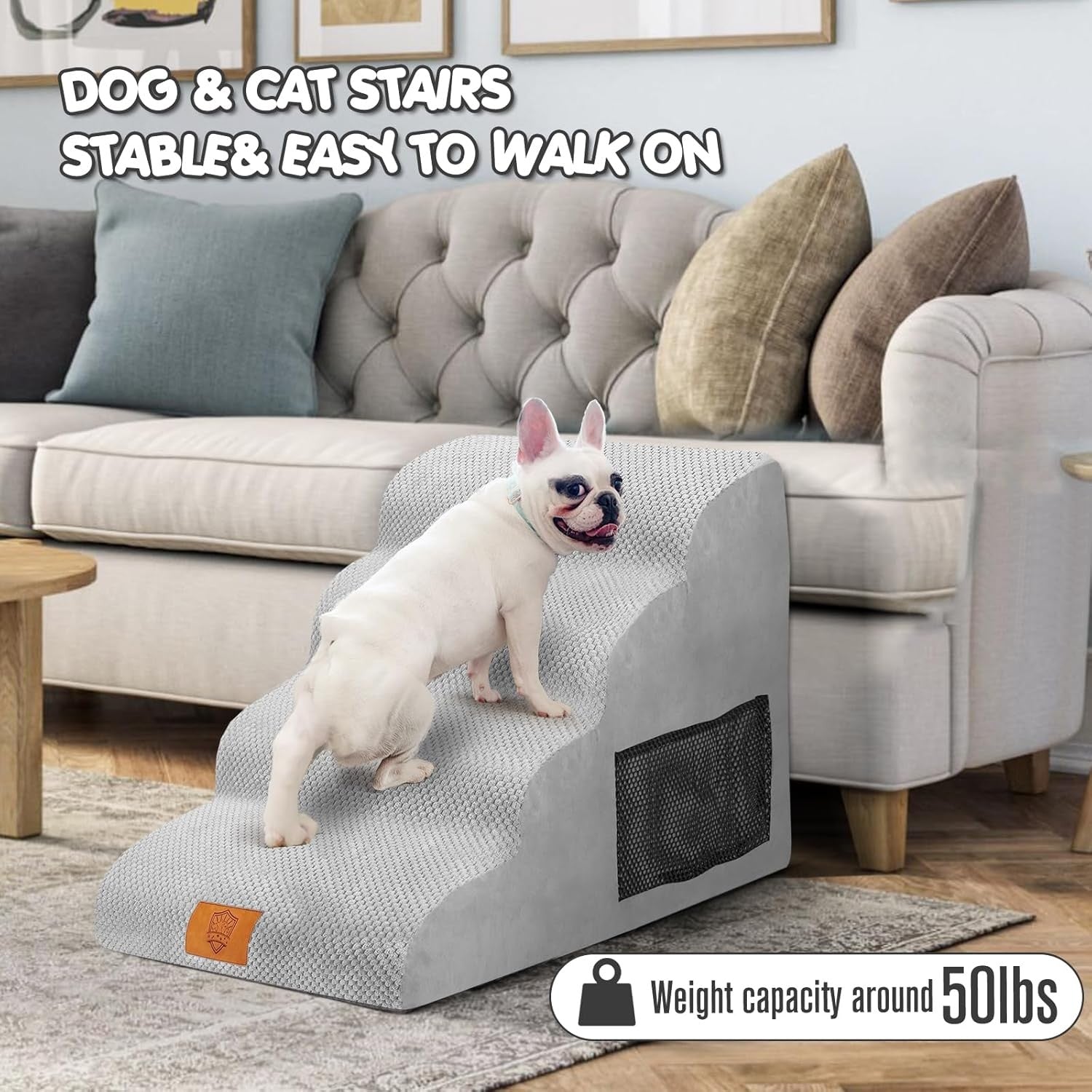 Grey 4 Step Dog Ramp Large Foam Non Slip 73x40x51cm
