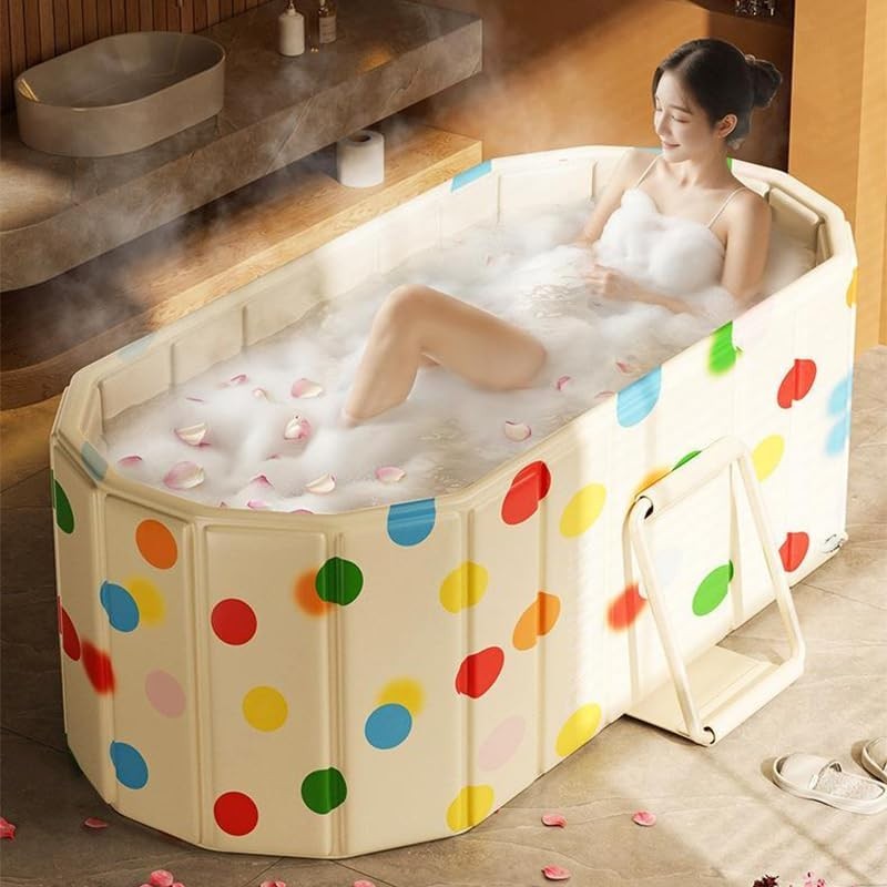Portable Folding Bathtub SPA Sauna Ice & Hot Bath 1.5m Polka 1-2 People No Lid