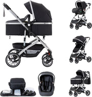 3-in-1 Baby Stroller Travel System Car Seat Pram Foldable Black