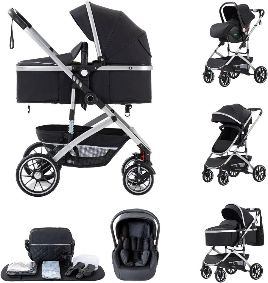 3-in-1 Baby Stroller Travel System Car Seat Pram Foldable Black