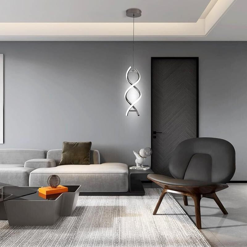 LED Spiral Pendant Light 24W Modern Black Hanging Lamp Adjustable Ceiling