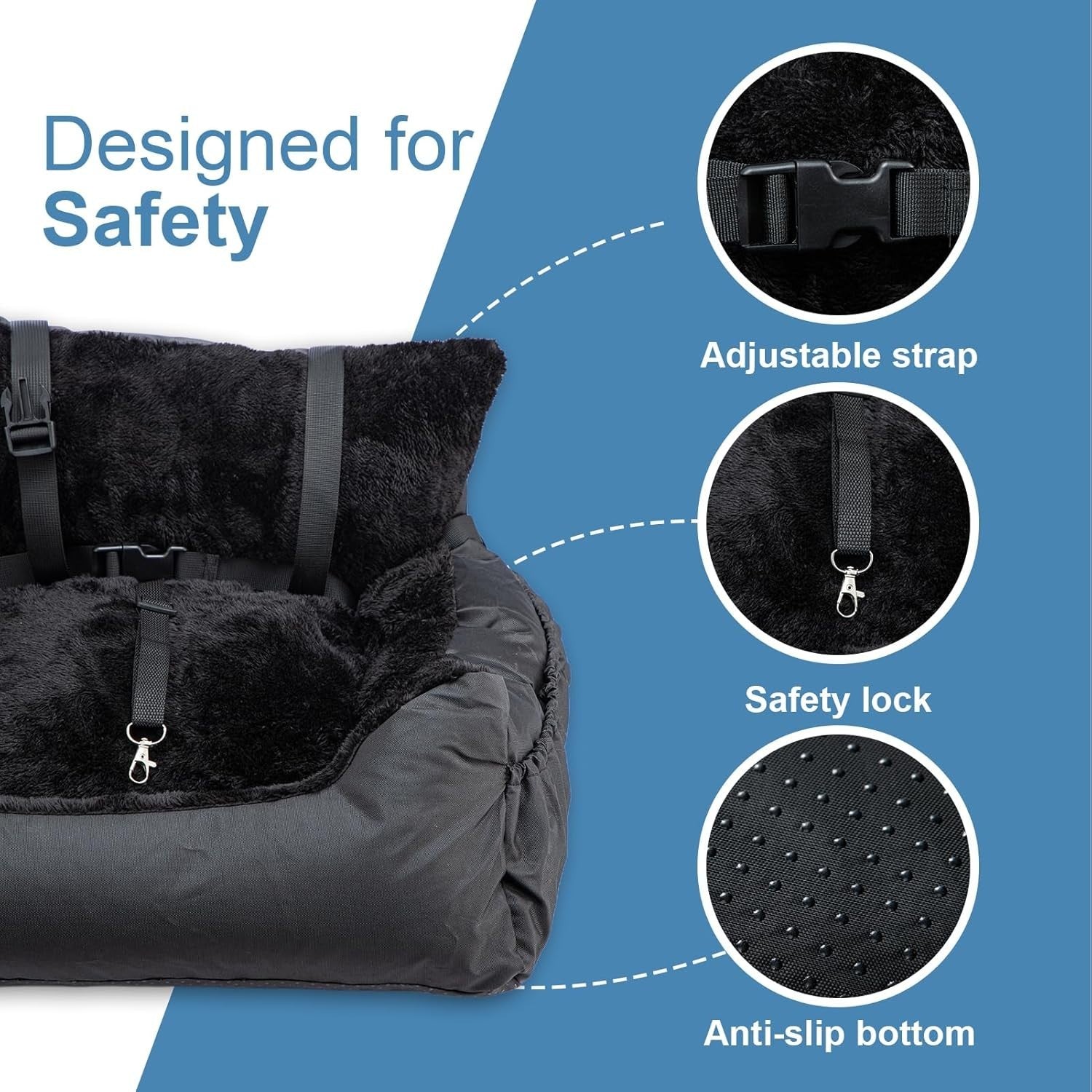 Plush Dog Car Seat Small Pet Travel Bed Safety Leash Non Slip Black