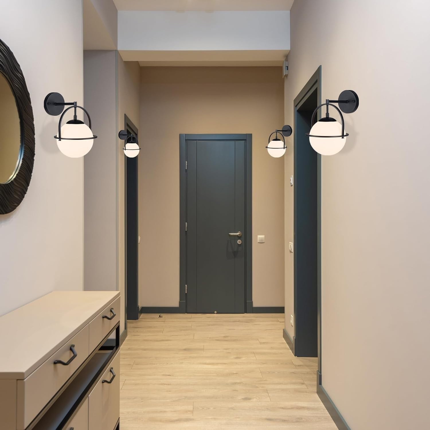 Modern Black Globe Wall Light Frosted Glass Sconce E27 Hallway Lamp
