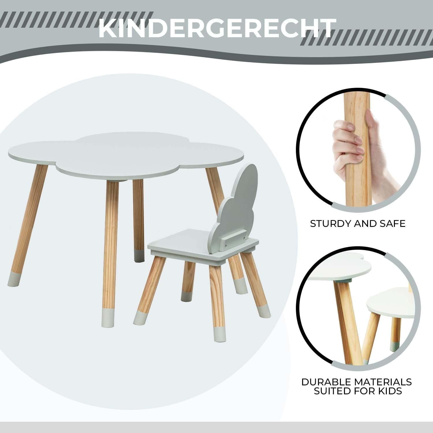 Kids Table and 2 Chairs Set Aqua Green & Brown, Safe Rounded Edges, MDF Pine