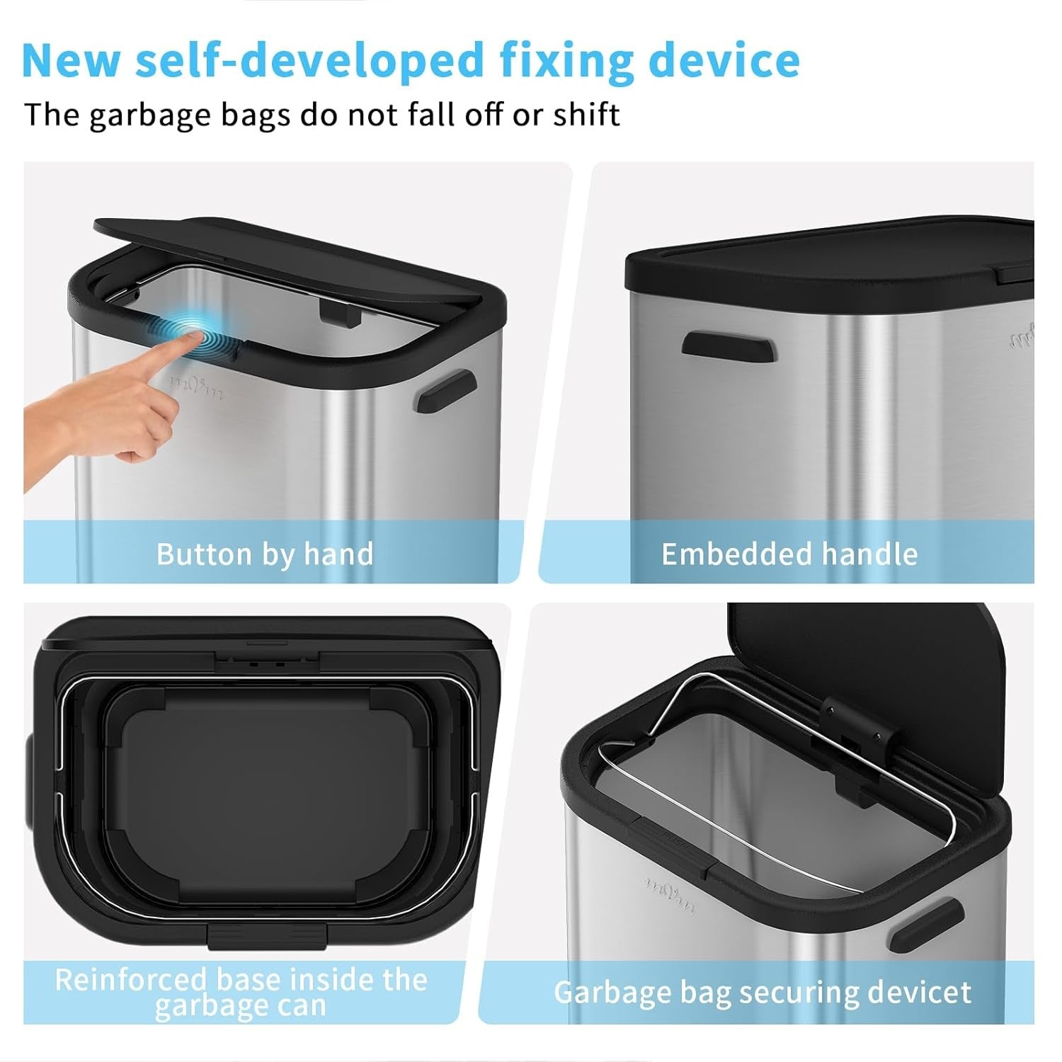 60L Kitchen Trash Bin | Stainless Steel Large Garbage Bin with Lid