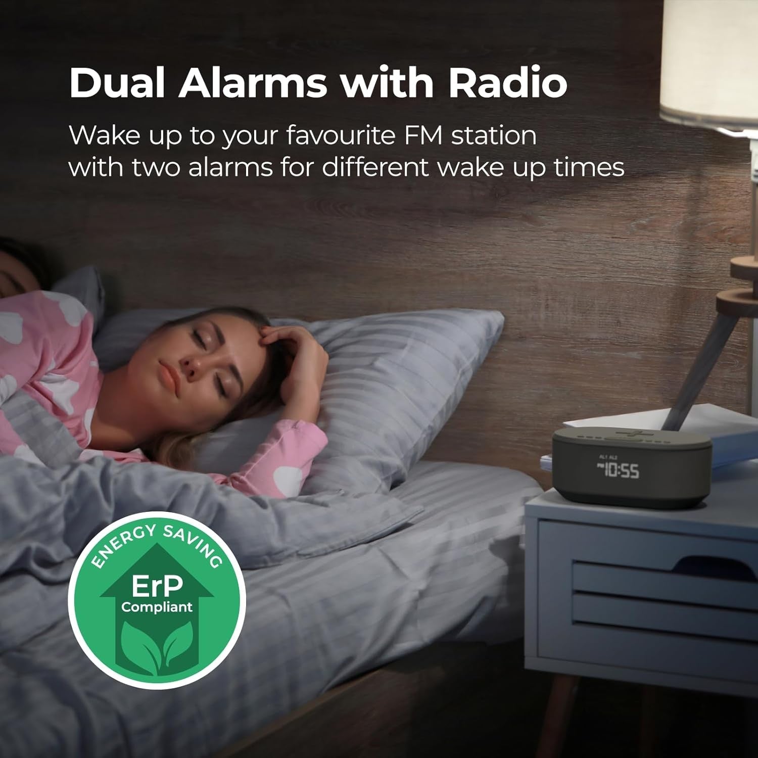 Bedside Alarm Clock Wireless Charger Bluetooth Speaker FM Radio Dimmable