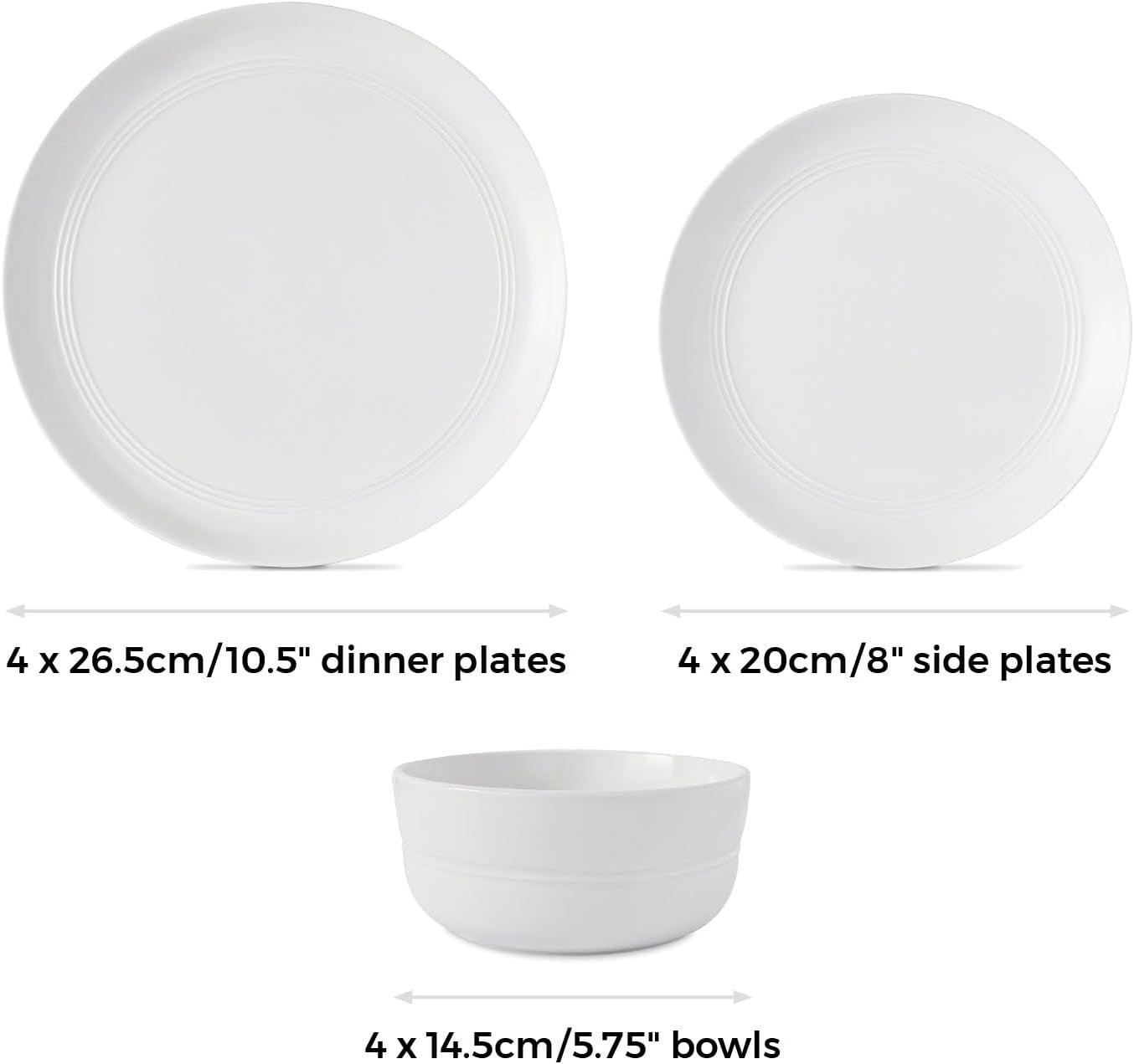 12pc Porcelain Dinner Set Plates Bowls White Microwave Dishwasher Safe