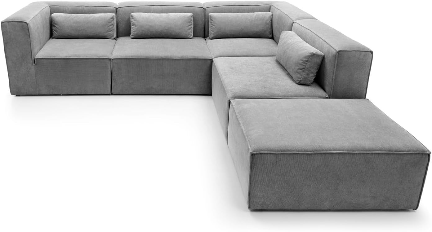 Light Grey Corner Sofa 5 Seater Modular L Shape | 282x257x73cm Sectional
