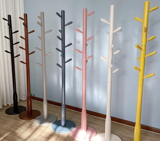 Solid Wood Freestanding Coat Rack with 9 Hooks | Classic Hall Stand for Home