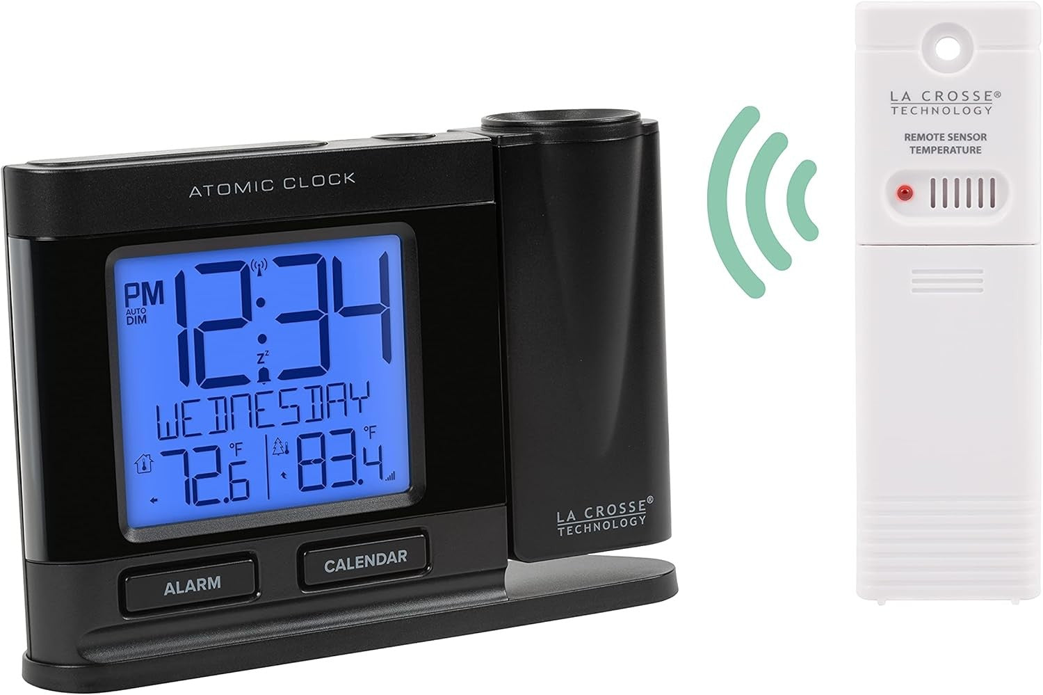 Atomic Projection Alarm Clock with Temperature Large Display Auto Time