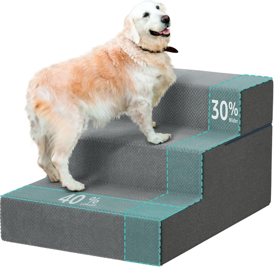 YENING Large Dog Stairs Extra Wide Pet Steps for High Beds 3-Step Ramp
