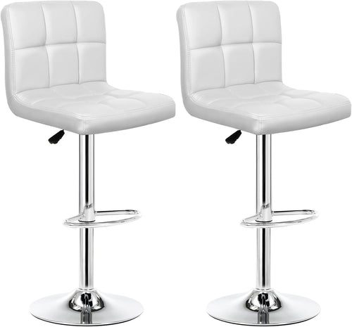 Adjustable Bar Stools Set of 2 Swivel Gas Lift White Chairs