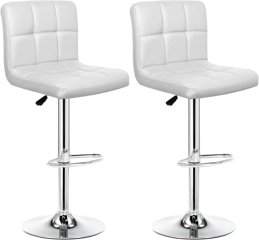 Adjustable Bar Stools Set of 2 Swivel Gas Lift White Chairs