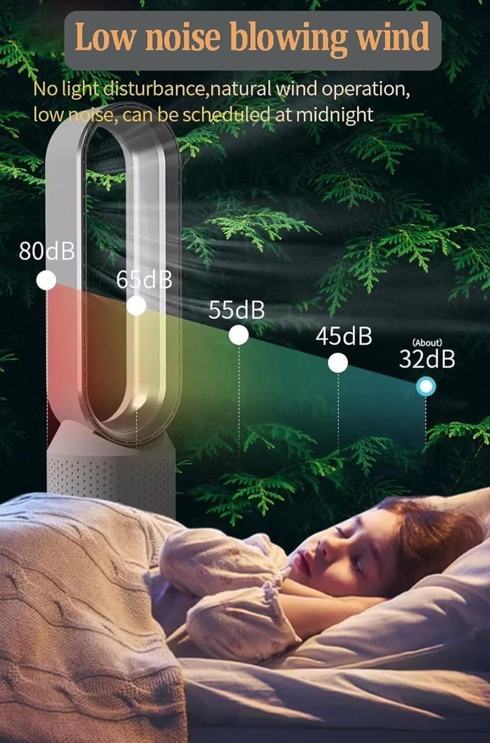Bladeless Tower Fan 2-in-1 Air Purifier 8-Speed LED Touch Remote Control Silver