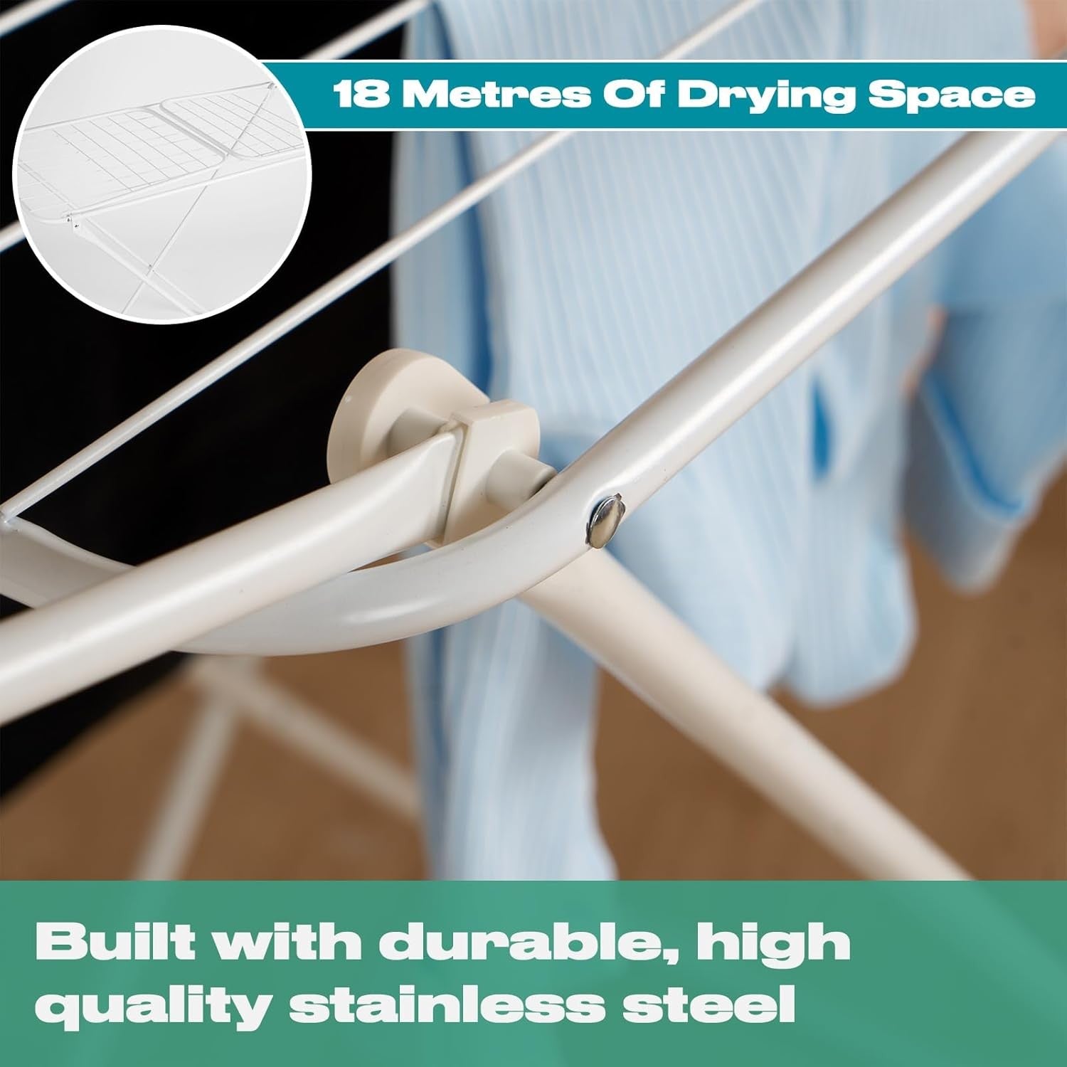 Clothes Airer Dryer 18m Folding Winged Rack Stainless Steel Space Saving Indoor